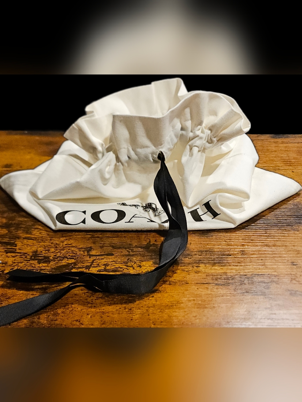 NEW RARE Coach Large White Dust Bag Black Ribbon Drawstring Handbag Storage - Picture 6 of 12
